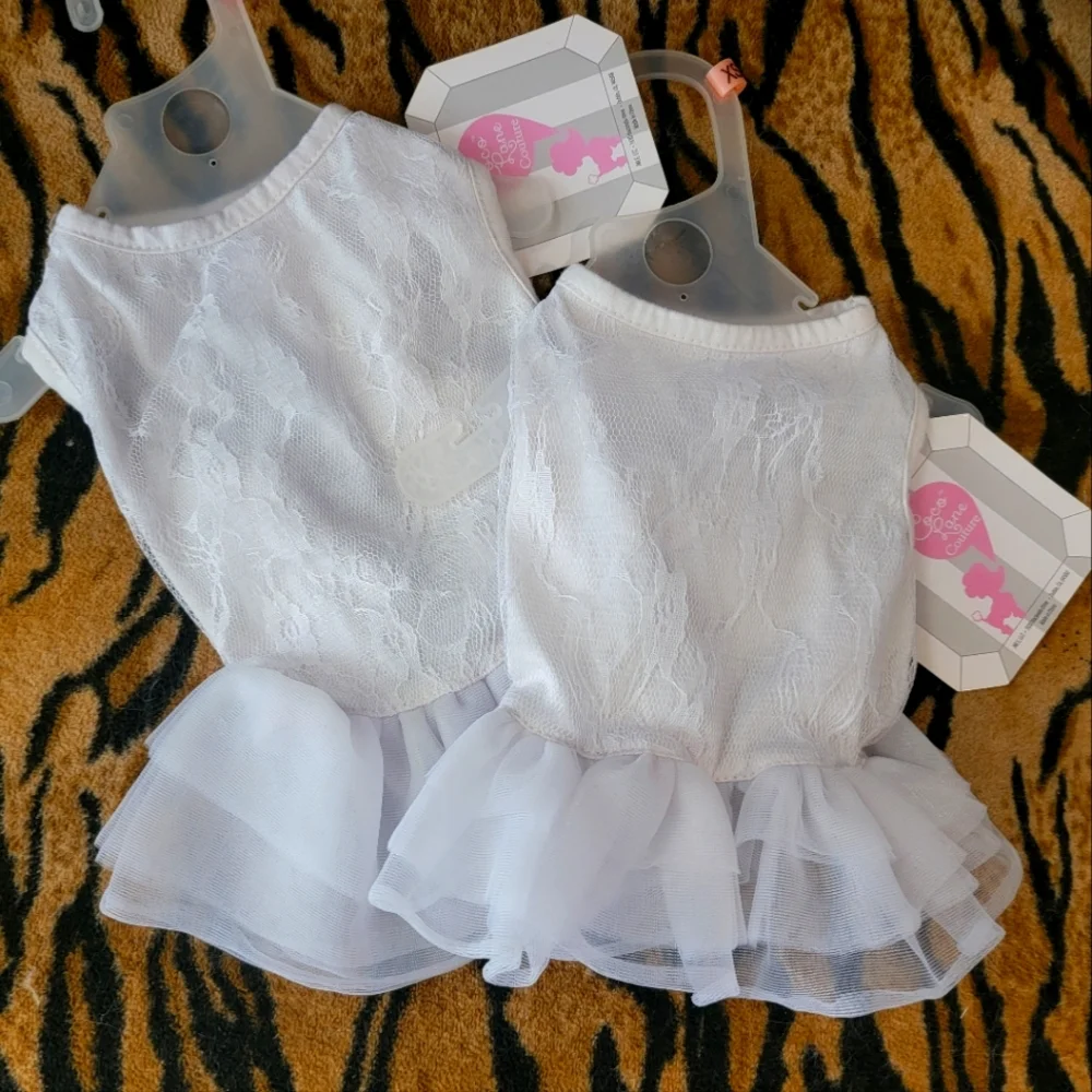 Pet Dress Dog Or Cat White Lace with Ruffle Skirt Xs Sm Ea.